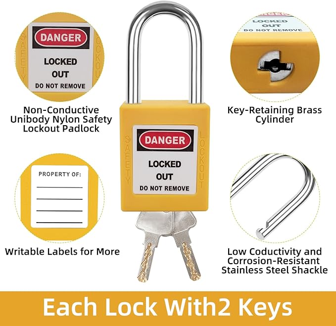 Lockout Tagout Locks Set (5pcs, Yellow) - Keyed Different, 2 Keys Per Lock - OSHA Compliant Lock Out Tag Out Padlocks For Electrical Safety Kit