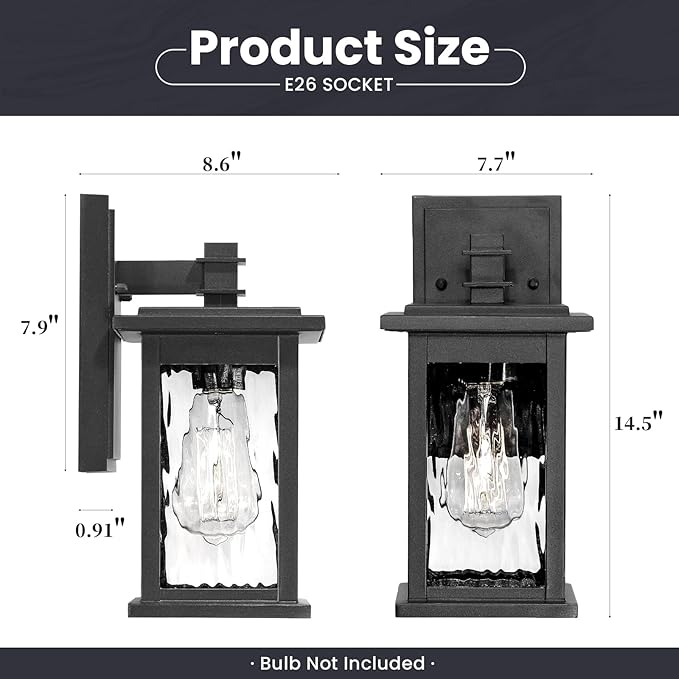 Outdoor Wall Lamps Black Outdoor Porch Lights Wall Mount Aluminum Waterproof Exterior Lighting Fixtures for House Garage Doorway 14.5 Inch Height E26 Socket