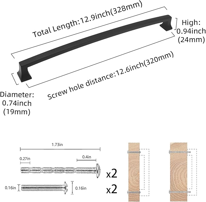 COTYKILEY 6 Pack 12.6Inch(320mm) Matte Black Cabinet Handles Black Kitchen Cabinet Pulls Cabinet Door Handles Kitchen Cabinet Hardware