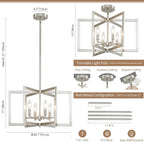 Brushed Nickel Chandelier 6-Light, Dining Room Light Fixture Geometric Metal Modern Chandelier Lighting for Kitchen Island Living Room Entryway, 20 Inch Pendant Lighting Hanging Ceiling Lamp