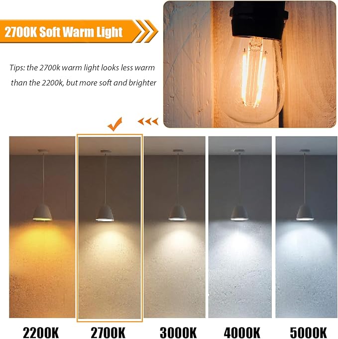 Replacement Bulbs for String Lights, 2W S14 Shatterproof Outdoor LED Light Bulbs, 2700K Soft White, E26 Base, AC120V, Not Dimmable, 30 Pack