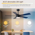 46" Black Ceiling Fans with Lights - Low Profile Ceiling Fan with Lights and Remote/APP, 5 Dual-Sided Blades, Reversible DC Motor, Modern Ceiling Fan for Indoor and Outdoor Use