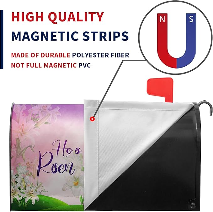 Easter Mailbox Cover - Magnetic Standard Size Cross Religious 'He is Risen' Post Cover - Spring Lilies Floral Waterproof Mailbox Decor for Garden Yard Home - 21x18 Inch