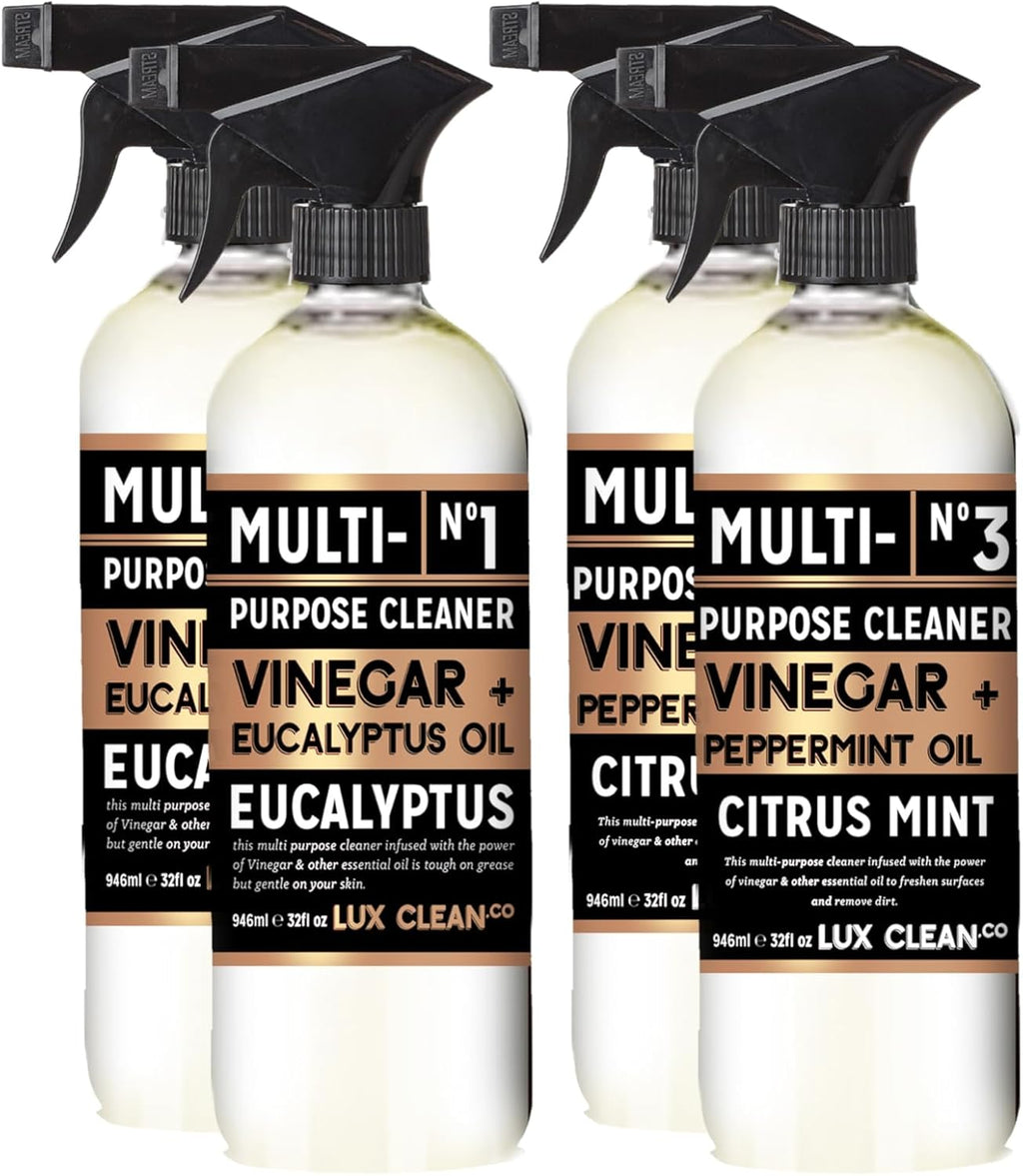 Lux Clean Multi-Purpose Cleaners, Vinegar with Eucalyptus and Peppermint | 32 Fl Oz Bottles, Pack of 4 | Home and Body Company