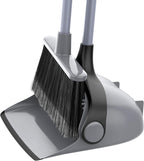 MR.SIGA Broom and Dustpan Set with Adjustable Long Handle, Upright Combo for Floor, Cleaning Lobby, Gray