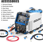 AZZUNO Aluminum 250Amp MIG Welder,6 in 1 Gas MIG/Gasless Flux Core/Stick/Lift TIG/Spot Welding/Spool Gun Compatible Welding Machine 110V/220V Large LED Display Multi Process Welder