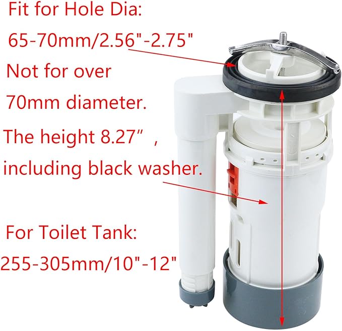 T Tulead Toilet Fill Valve, Dual Flush Valve, Push Button, Toilet Tank Parts Replacement, Converter Kit, for 10"-12" Toilet Tank, for Fill Valve 0.8" Thread, for Drain Hole Dia, 2.56"