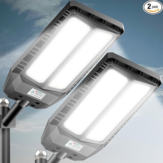 6000W Solar Lights Outdoor Waterproof, 7000K Dusk to Dawn Outdoor Solar Street Light Motion Sensor with Remote, LED Security Flood Light for Outside Garden Yard Pathway Garage Parking Lot, 2 Pack
