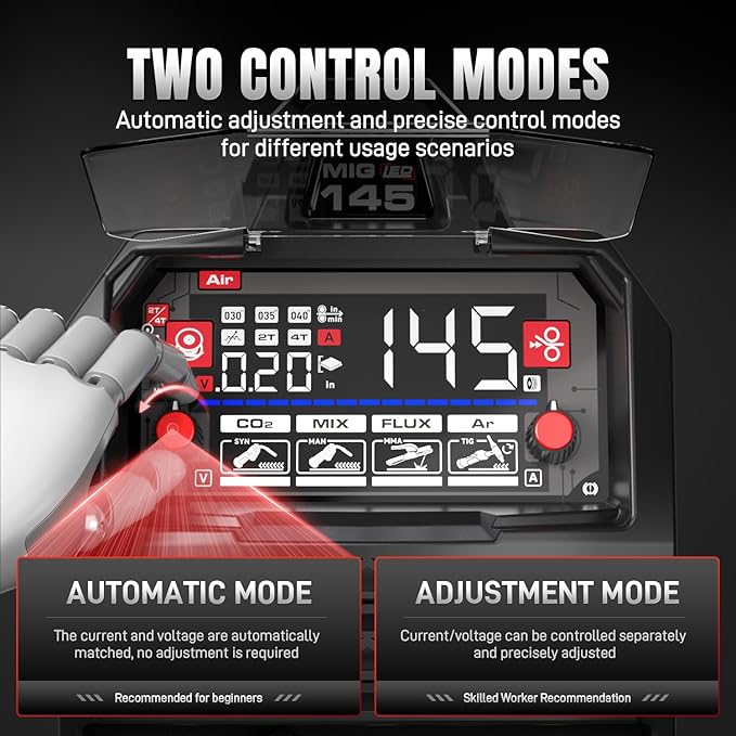 ANDELI 145Amp MIG Welder 110V/220V Dual Voltage, Portable Gas Welder Gas MIG/Flux MIG/Lift Tig/Stick 4-in-1 Multiprocess Welder LED Digital Display Welding Machine IGBT Inverter Welder