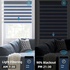 SmartWings Motorized Zebra Shades Work with HomeKit, Alexa, Google Home, 90% Blackout Light Filtering Day Night Sheer Blinds, Privacy Light Control, for Home/Office, Customized, Blue