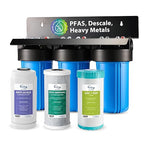 iSpring 3-Stage Whole House Water Filter System, SGS-Tested to Removes Up to 99% PFAS, Reduces Scale, Heavy Metals, Corrosion, Lead, Chlorine, 10” x 4.5” Filters, 1” NPT Ports, Model: WGB31B-PFKDS