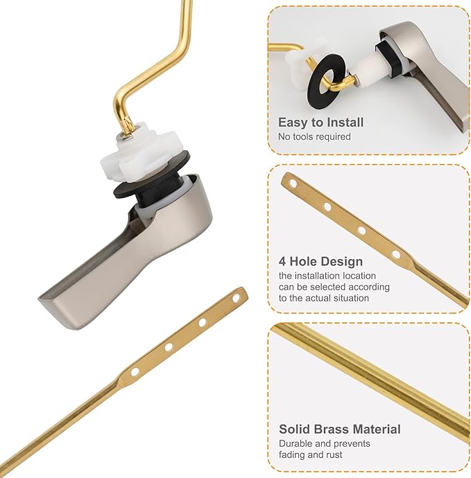 2 Pack Universal Side Mount Toilet Handle Angle-Mount Adjustable Trip Lever Tank Flush Lever Replacement Handle with 2 Pieces Stainless Steel Flapper Chains for Most Toilets - Brushed Nickel