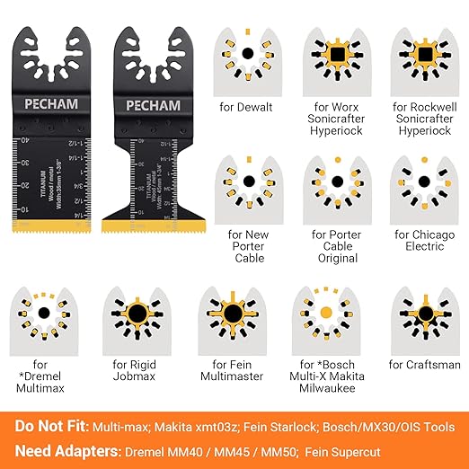 PECHAM 11PCS Titanium Oscillating Saw Blades, Universal Oscillating Multitool Blades Metal Cutting Quick Release for Hard Material Metal Nails Wood Plastic fit Dewalt Rockwell Milwaukee Makita Bosch