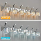 6-Light Crystal Vanity Light, Chrome Modern Wall Sconce with K9 Crystal Shades, 51.18" Long Over Mirror Lighting for Bathroom, Makeup, Hallway, Elegant & Easy Install