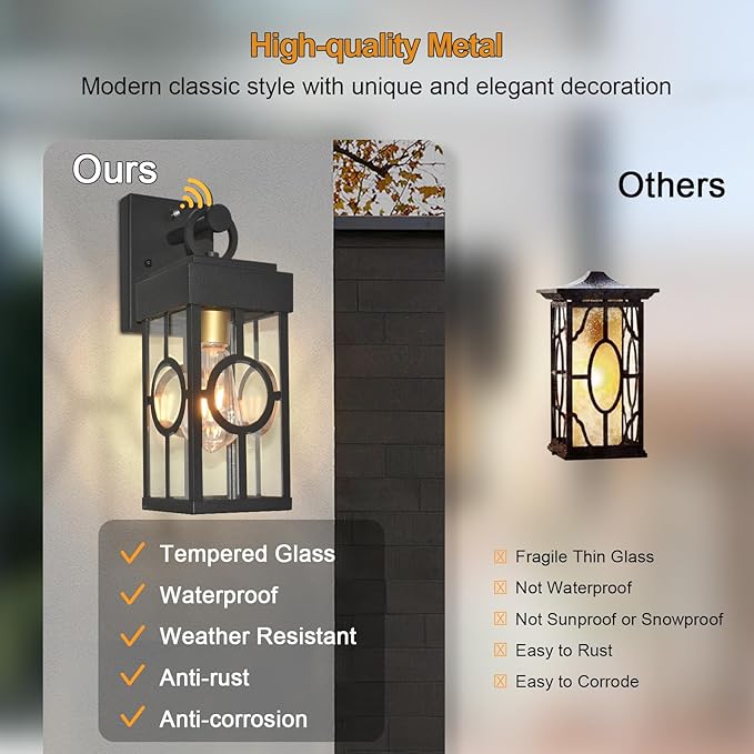 ALVIME Dusk to Dawn Outdoor Wall Light Fixtures, Exterior Light Fixture, Outdoor Wall Sconce, Porch Outside Lights for House, Entryway, Front Door, Backyard, Garage, E26 Base&High Strength Clear Glass