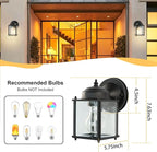 Kalium Outdoor Porch Lights Sconce, Black Exterior Lighting Fixtures Waterproof, Wall Light Fixture with E26 Socket & Glass Shade, Modern Outdoor Lanterns for Patio Front Door