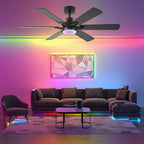 52in Ceiling Fans with Lights RGB Ceiling Fan with Light and Remote/APP Control,Low Profile Ceiling Fans with Lights for Bedroom,Living Room,Kids Room,3CCT Dimmable Modern Ceiling Fan, 8 Speeds,black