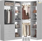 Corner Closet System with 3 Drawers, Corner Closet Organizer System with 13 Shelves & 3 Hanging Rods, 63.2"L * 39.2"W Reversible L Shaped Walk-in Closets, Load 2000+LBS, Grey