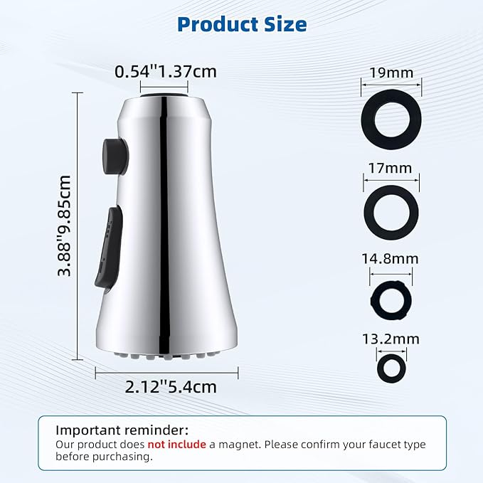 Hibbent Pull Down Spray Head for Kitchen Faucet, 3-Function Spray Nozzle with 15 Adapters, Straight Sink Faucet Head Replacement Compatible with Moen, Delta, Kohler, American Standard, Chrome