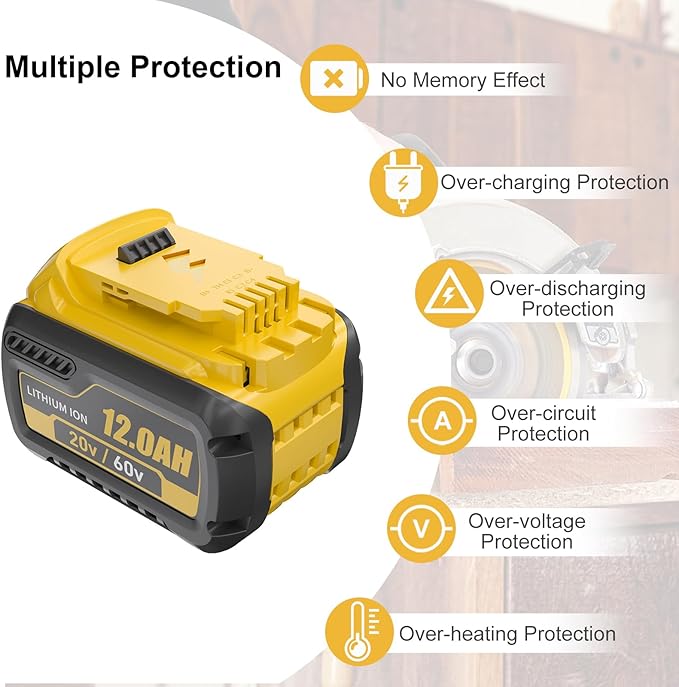 2Packs 12.0Ah Replacement for Dewalt 20V 60V Battery Compatible with Dewalt 20V/60V Battery DCB609 DCB606 DCB612 Series Power Tools (Yellow)