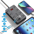 Power Strip with USB,SMNICE Surge Protector Flat Plug with 8 Widely-Spaced Outlets & 6 USB(1USB C) Ports, Wall Mountable 5ft Extension Cord for Smartphone Tablet Laptop Computer Multiple Devices