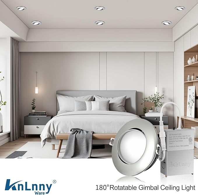 Chrome 4 Inch Led Recessed Lights 6 Pack,Ajustable Led Eyeball Gimbal Light,4 Inch Ceiling Light with Junction Box,5CCT Selectable,9W 750LM,Dimmable,ETL Listed