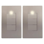 LIDER Matte Finish Lighted Triple Switch with Screwless Wall Plate, Combination Frameless Decorator Switch with Locator Light, Ground Terminal Single Pole, 15A 120V, UL Listed, Nickel, 2 Pack