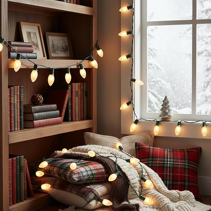 25 Pack C9 Frosted White Christmas Light Bulbs,C9 Incandescent Glass Bulbs for Outdoor Indoor String Light,C9/E17 Candelabra Base 7 Watt Great for Night Light and Christmas Decorations