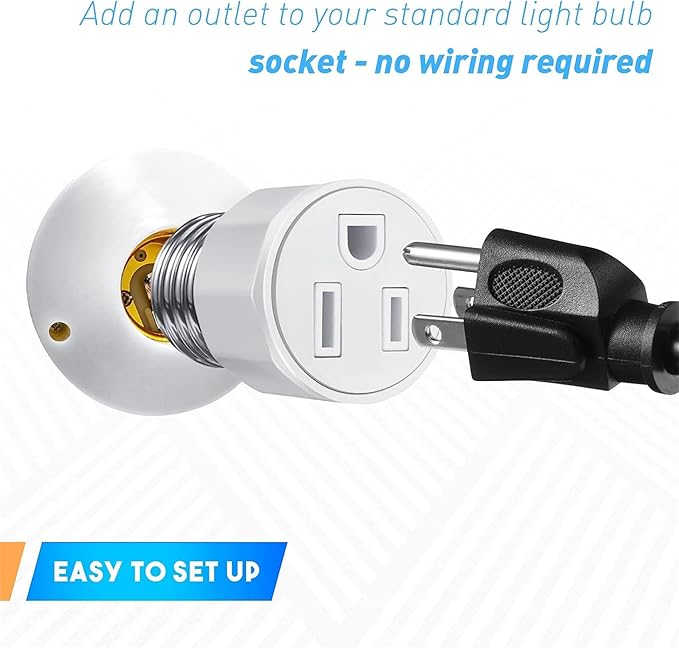 3 Pack E26/ E27 3 Prong Light Bulb Socket Adapter, Polarized Light Socket Outlet, Lights Sockets to Plug Adapter Sockets Converter, Lights Bulb Plug Adapters for Patio, Garage, Porch, White