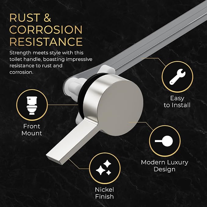 RAVINE Premium Modern Luxury Universal Toilet Handle Replacement, Majestic Collection. Toilet Lever Replacement, Easy Install (Nickel, Front Mount)
