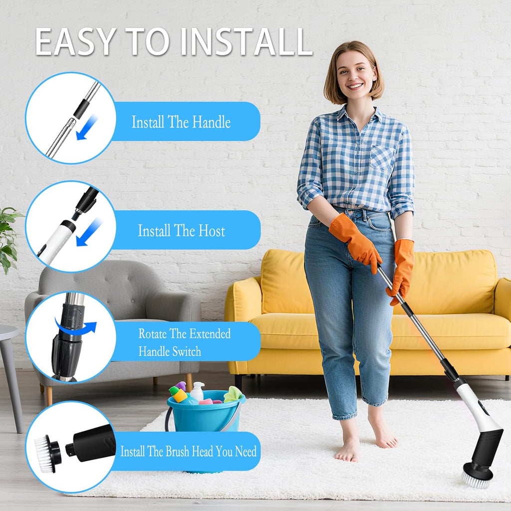 Spin Scrubber,9-In-1Multifunctional Cleaning Brush with Detachable Handle,9 Replaceable Brush Heads&LCD Display,Rechargeable Electric Spin Scrubber for Bedroom,Bathroom,Kitchen,Car