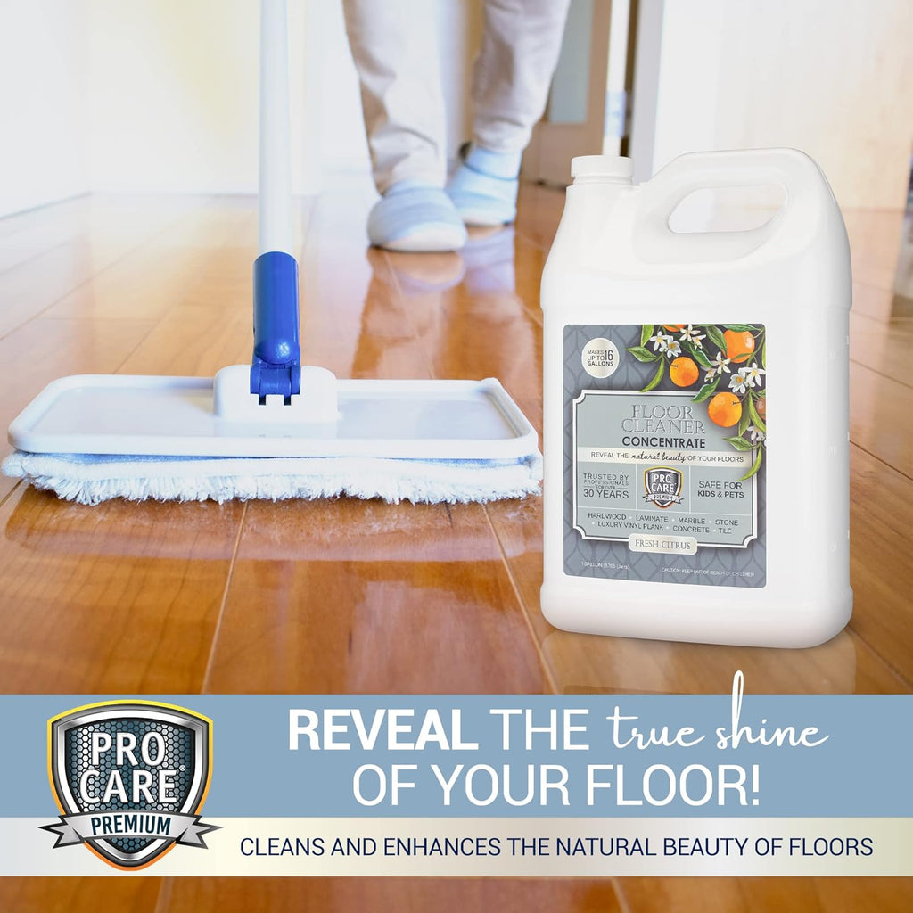 ProCare Citrus Floor Cleaner Concentrate (Made in USA) | Vinyl, Wood, Tile, Stone & Laminate Floor Cleaner For Mopping, Household Supplies, Cleaning Solution For Kitchen & Bathroom - 1 Gallon