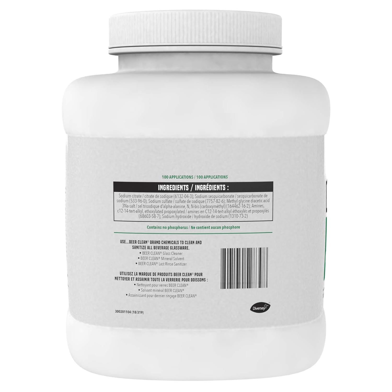 Diversey Glass Cleaner, Unscented, Powder, 4 Lb. Container