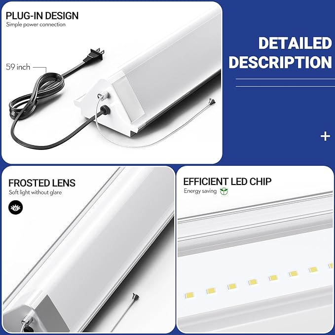 ANTLUX Linkable 4FT LED Shop Lights, 50W, 6000LM, 4 Foot LED Light Fixtures, 5000K Daylight White, 48 Inch Triangle Ceiling Lighting Fixtures for Garage, Workshop, Hanging or Flush Mount, 4 Pack