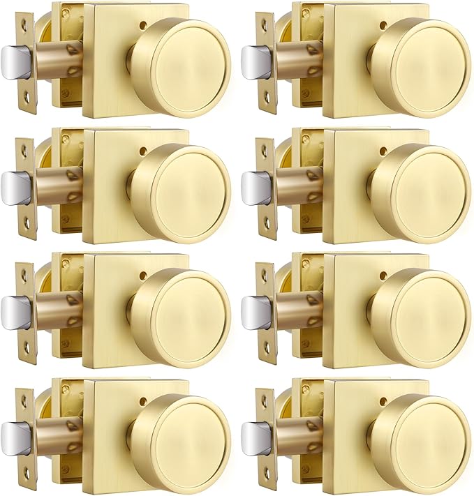 Haidms Gold Door Knobs Interior, Zinc-Alloy Heavy Duty Round Brushed Gold Privacy Door Knobs for Bedroom Modern Bathroom Interior Door Lock Bulk(8 Pack)