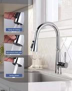 Metal Kitchen Faucet Head Replacement: 3-Function Pull Down Spray Nozzle with 9 Adapters, Sink Sprayer Replacement Compatible with Moen, Delta, Kohler, American Standard Faucets, Chrome