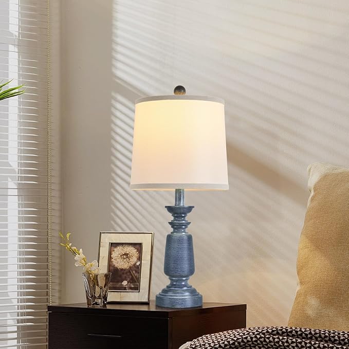 Terpsichore Lamps Set of 2 Modern Farmhouse Table Lamp Bedside Reading Lights Living Room End Lamps Bedroom Night Light,High 22.5 Inch,Navy Blue,with Fabric Lamp Shade,Bulb Not Included