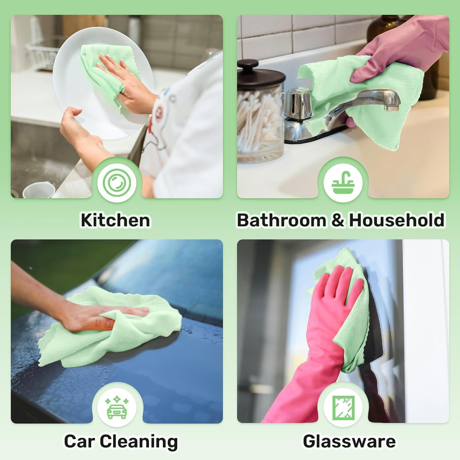 Microfiber Cleaning Cloths Roll, 75 Pack Tear Away Microfiber Towels Roll, 12" x 12" Lint Free Rags, Reusable Cleaning Cloths, Washable, Scratch Free,Ultra Absorbent Dish Rags(Green)