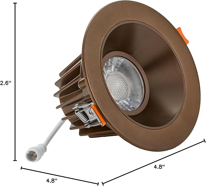 Maxxima 4 in. Ultra Thin Recessed Anti-Glare LED Downlight, Canless IC Rated, 1000 Lumens, 5 Color Temperature Selectable 2700K/3000K/3500K/4000K/5000K, Dimmable, Bronze Trim, 90 CRI, J-Box Included