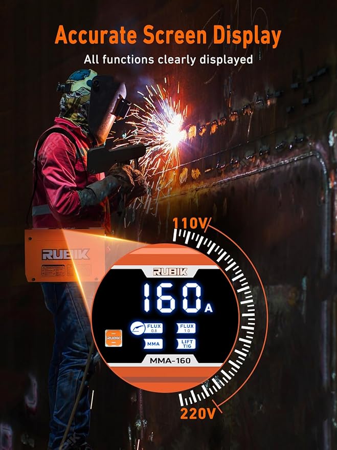 Rubik Mini 160A Stick Welder 110/220V, 3 in 1 Welder Machine MIG/MMA/Lift Tig, Portable ARC Welding Machine with IGBT Inverter, Digital LCD Dispaly Welder. （Not Spool Gun）