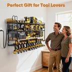 49.5" W Large Power Tool Organizer with Charging Station, 4-Layer Heavy Duty Utility Rack Loads 600lbs, Holds 8 Cordless Drills, Wall Mount Tool Shelf with 8-Outlet Power Strip, Gift for Men