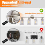DLLT 4-Light Bathroom Light Fixtures: Nickel Modern Vanity Lights with E26 Bulbs - Clear Glass Shade Bathroom Wall Lamp for Mirror Kitchen Living Room Hallway Cabinet Porch