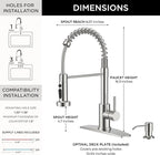 FORIOUS Kitchen Faucets with Sprayer, Stainless Steel Bar Sink Faucet Single Handle with Deck Plate, Commercial Pull Out Faucet for Kitchen Sink, Marine Boat Deck, Laundry Bar RV Camper