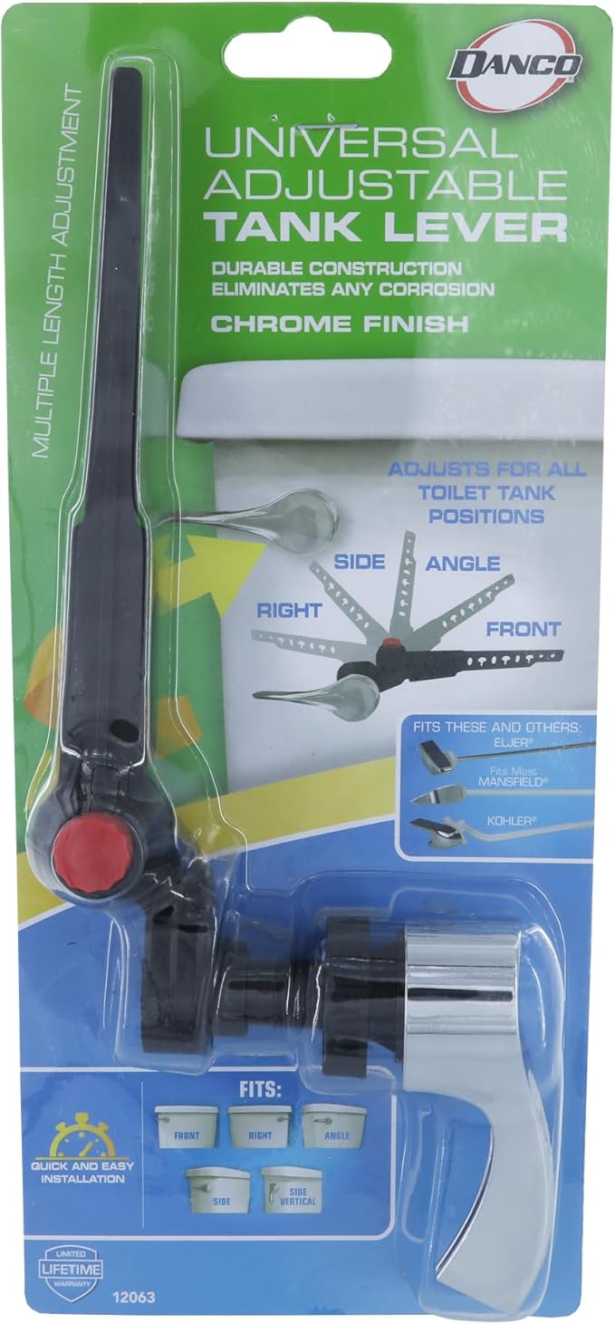 Danco 12063 Curved Replacement Handle with Front Angle/Side/Vertical Mount in Toilet Tank Lever, Chrome