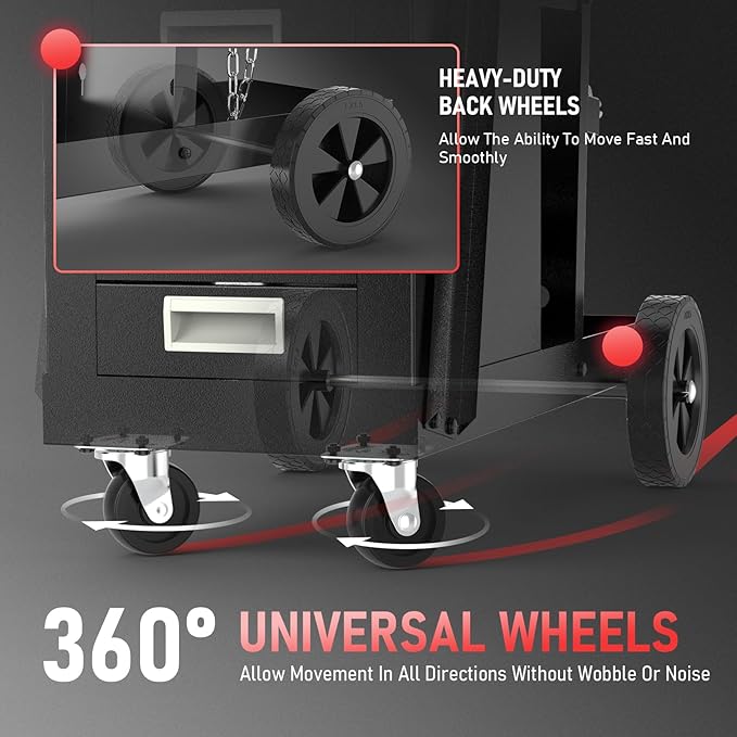 YESWELDER Welding Cart with 4 Drawers for MIG Welder TIG Welder and Plasma Cutter, Heavy Duty Large Storage 360° Rolling Welding Trolley