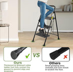 3 Step Ladder, Folding Step Stool 500 Lbs Capacity for Adults & Kids, Heavy Duty Steel Sturdy Step Ladder with Non Slip Wide Pedals, Space Saving Step Stool for Home Kitchen Office Library, Black