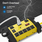 CCCEI Heavy Duty Power Strip with USB, Workshop 8 Outlet Surge Protector 2700 Joules, Industrial Metal 15Amp Power Strip, 4 FT Extension Cord and Wide Spaced Yellow.
