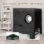SKM 2 Pack Laundry Pedestals with Drawer - 28" Washer and Dryer Stand, Steel Washing Machine Raiser for Elevation, 14.3 Inches Height, Black
