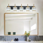 Modern Crystal Vanity Lights Black Gold 5 Light Bathroom Vanity Light Fixtures Over Mirror