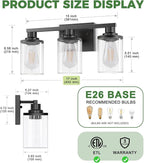 DORESshop 17 Inch Bathroom Light Fixtures, 3-Light Black Bathroom Lighting Fixtures Over Mirror with Clear Glass Shade, Vanity Lights for Bathroom Living Room Bedroom, ETL Listed